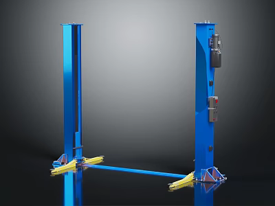 Blue Car Lift With Two Columns And Yellow Support Arms For Vehicle Maintenance 3d model