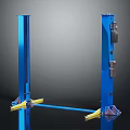 Blue Car Lift With Two Columns And Yellow Support Arms For Vehicle Maintenance
