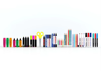 Marker pen suit marker pen drawing pen oily microphone pen stationery suit drawing color pencil gel pen scissors drawing stationery suit 3d model