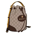 Gucci Bucket Bags With Classic GG Pattern Beige Brown And Red Green Striped Straps