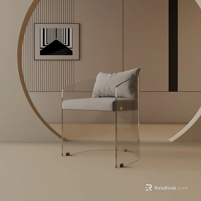 Modern Minimalist Table Lamp In Light Toned Room With Geometric Art And Circular Decor 3d model 