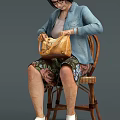 Woman In Blue Denim Jacket Pink Top Floral Skirt With Brown Handbag In Various Poses