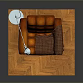 Modern Orange Leather Single Sofa Interior With Plaid Blanket On Wooden Floor