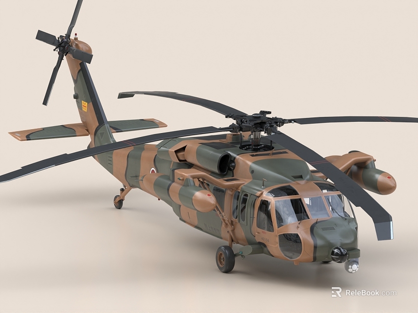 Military Helicopter With Camouflage Paint And Rotors 3d model 