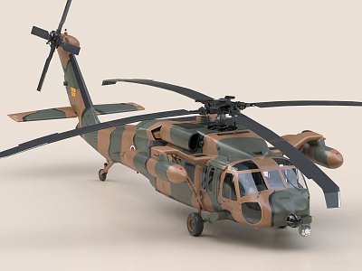 Military Helicopter With Camouflage Paint And Rotors 3d model