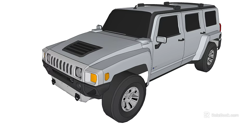 Silver Off-road SUV With Roof Rack Large Tires And Front Grille Design 3d model 