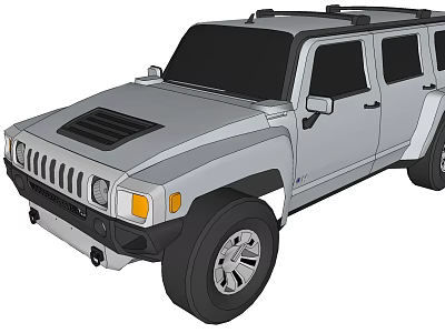 Silver Off-road SUV With Roof Rack Large Tires And Front Grille Design 3d model