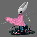 White Eared Figure In Pink Cloak With Glowing Fragments And Dark Creatures