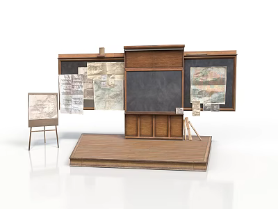 Wooden Display Stand With Blackboard Artworks And Easels For Home Decor 3d model