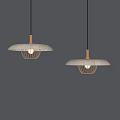Modern Minimalist Pendant Lights With Wooden Shade And Metal Wire Frame Against Gray Wall