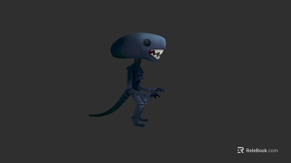 Cartoon Style Dark Colored Creature Character With Sharp Teeth Claws And Slender Body 3d model 