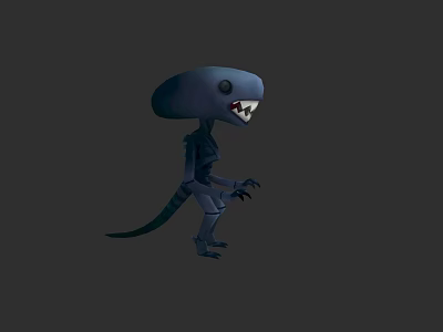 Cartoon Style Dark Colored Creature Character With Sharp Teeth Claws And Slender Body 3d model