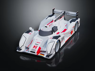 Audi White Race Car With Red Accents And Aerodynamic Design Features 3d model