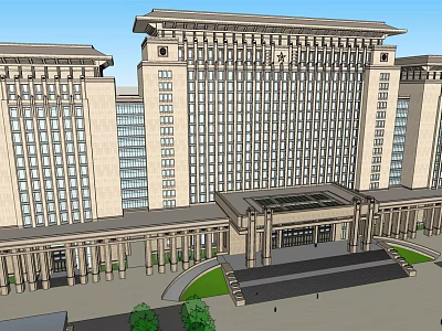 Classical Office Building With Symmetrical Structure Grand Entrance Columns And Courtyard 3d model