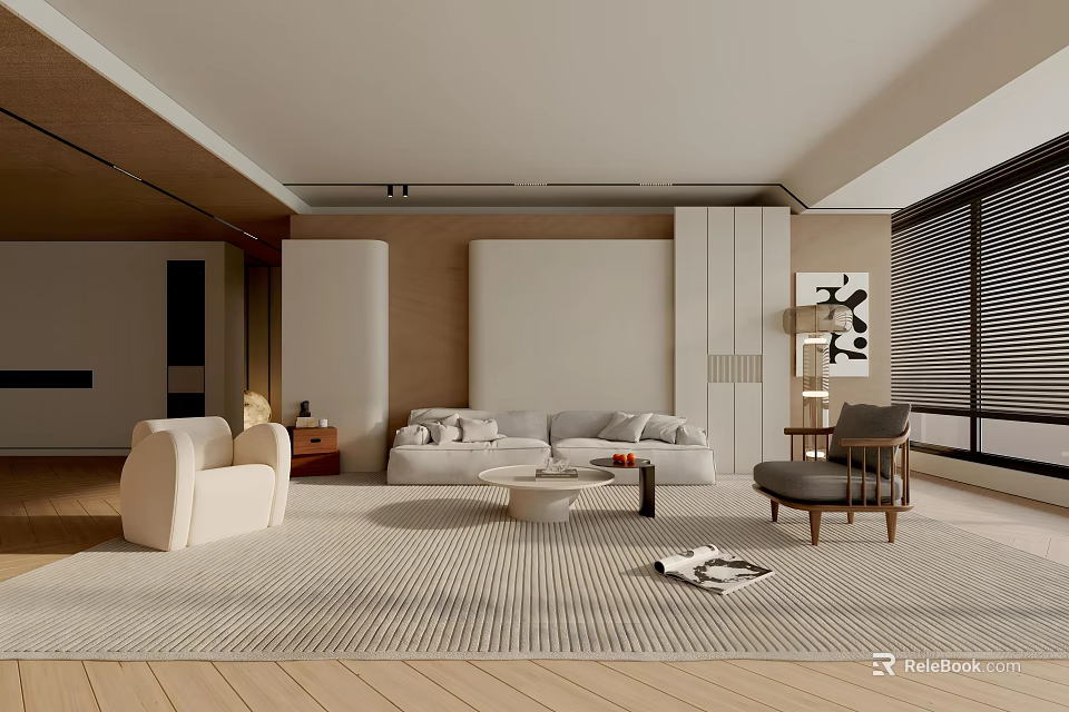 Modern Living Room Interior Design With Sofa Coffee Table Area Rug And Accent Chair 3d model 