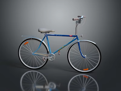 Blue Modern Bicycle With Silver Frame White Seat And Orange Reflectors 3d model
