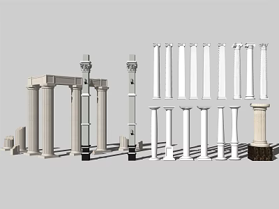 Classical Roman Columns With Various Designs And Ornate Decorative Details 3d model