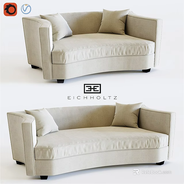 Elegant Curved Sofa Set With Soft Beige Fabric And Decorative Cushions 3d model 