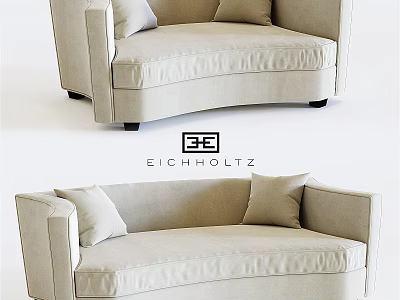 Elegant Curved Sofa Set With Soft Beige Fabric And Decorative Cushions 3d model
