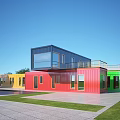 Modern Multicolored Container Detached Villa With Large Glass Windows Open Layout And Lawn Area