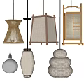 Chandelier Log Chandelier Lantern Rice Paper Lamp 3d model