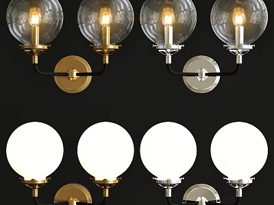 Modern Glass Globe And White Sphere Wall Sconces With Brass Silver Bases Lighted 3d model