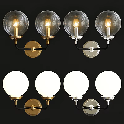 Modern Glass Globe And White Sphere Wall Sconces With Brass Silver Bases Lighted 3d model