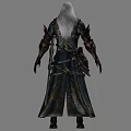 White Haired Elf Warrior In Dark Ornate Robe With Metallic Armor And Intricate Decorations 3d model