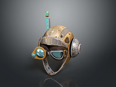Tactical Weapon Helmet Featuring Retro Metal Construction Blue Lens Goggles Side Dial And Top Antenna 3d model