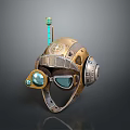 Tactical Weapon Helmet Featuring Retro Metal Construction Blue Lens Goggles Side Dial And Top Antenna