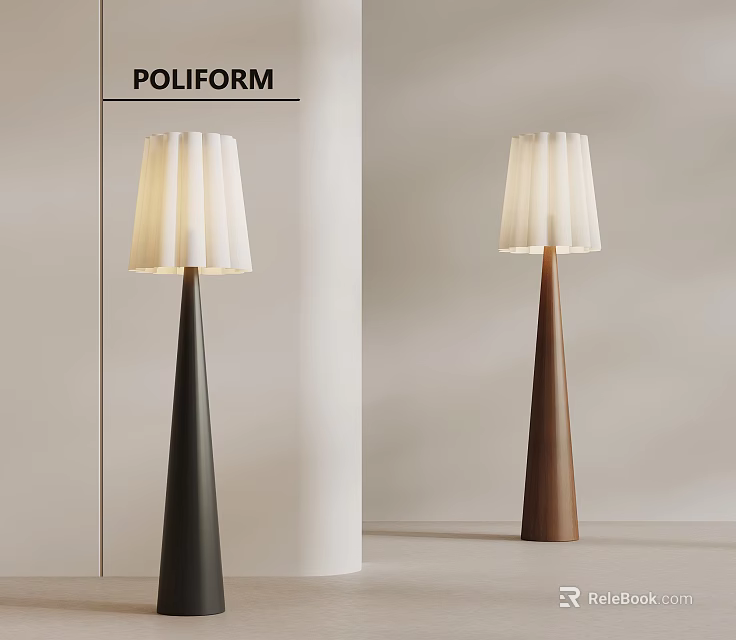 Poliform Modern Floor Lamps With Black Brown Bases And White Pleated Shades 3d model 