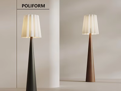 Poliform Modern Floor Lamps With Black Brown Bases And White Pleated Shades 3d model