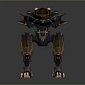 Robot Beast Mechanical Creature With Black Gold Ornate Armor Clawed Feet And Horned Head