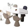 Modern Oval Marble Dining Table And Chairs Set With Vase Flowers And Small Decor Items 3d model
