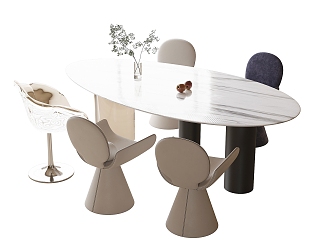 Modern Dining Table and Chair Combination Oval Dining Table Dining Chair Single Chair 3d model