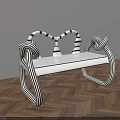 Unique Public Chair With Black And White Striped Curved Arms And White Seat