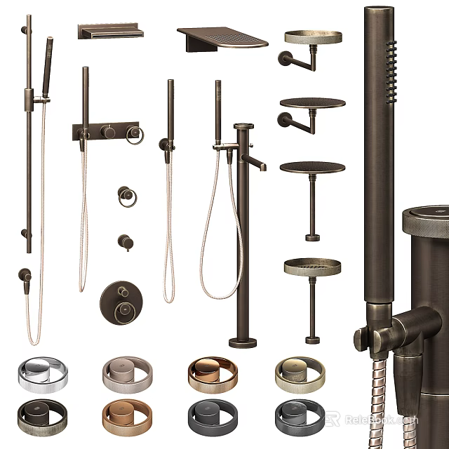 Modern Shower Head Components With Handheld Sprayer Fixed Rod And Base Parts 3d model