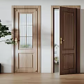 Wooden Swing Doors With Gold Handles Decorative Panels And Glass Inserts For Interior