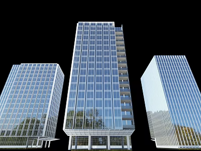 Three Modern Office Buildings With Glass Curtain Walls And Contemporary Design 3d model