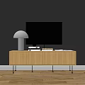 Modern Light Wood TV Stand With Black Legs TV Lamp And Books