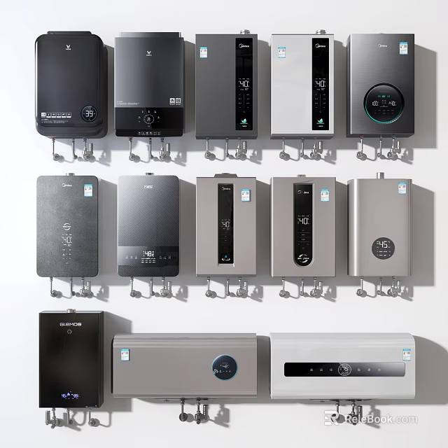 Assorted Household Appliances Featuring Multiple Colors and Different Styles Wall Mounted 3d model 