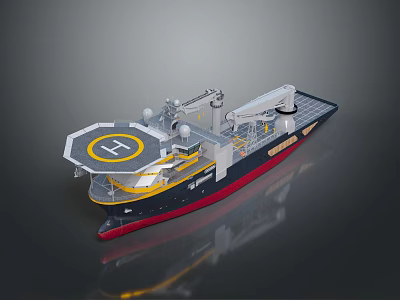 Detailed Model Ship Featuring Helicopter Deck Crane And Red Bottom Hull Design 3d model