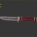Decorative Serrated Knife With Red Wooden Handle And Golden Accents On Black Surface