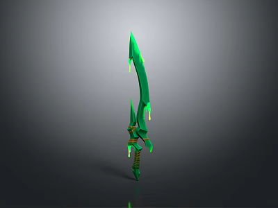 Green Fantasy Sword With Golden Decorations And Unique Glowing Blade Design 3d model