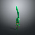 Green Fantasy Sword With Golden Decorations And Unique Glowing Blade Design