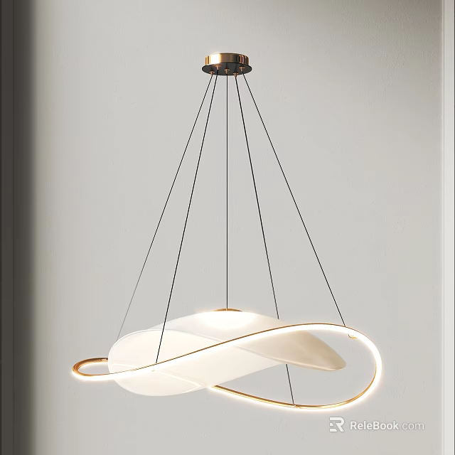 Modern White Curved Chandelier With Black Pendant Cables And Metal Frame 3d model 