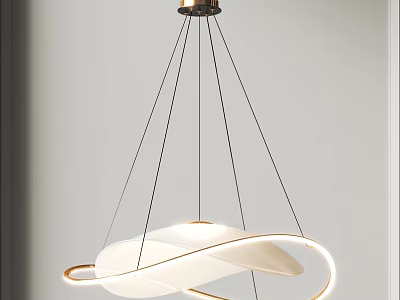 Modern White Curved Chandelier With Black Pendant Cables And Metal Frame 3d model
