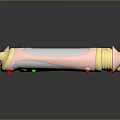Transparent Cylindrical Weapon Projectiles With Copper Gold Decorative Accents And Shiny Surface On Dark Background