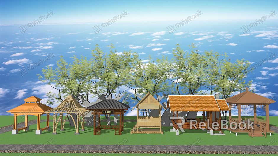 New Chinese Style Pavilion Wooden Pavilion Anticorrosive Wooden Pavilion Landscape Pavilion model