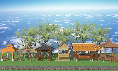 New Chinese Style Pavilion Wooden Pavilion Anticorrosive Wooden Pavilion Landscape Pavilion 3d model